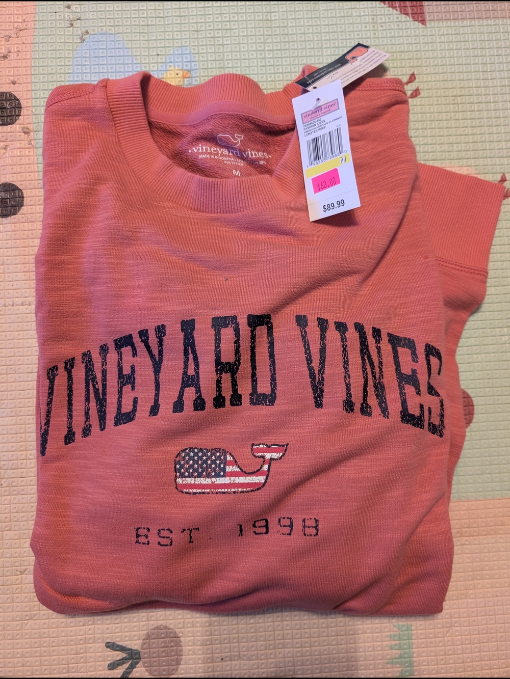 Vineyard Vines Coral Crewneck with Navy Logo